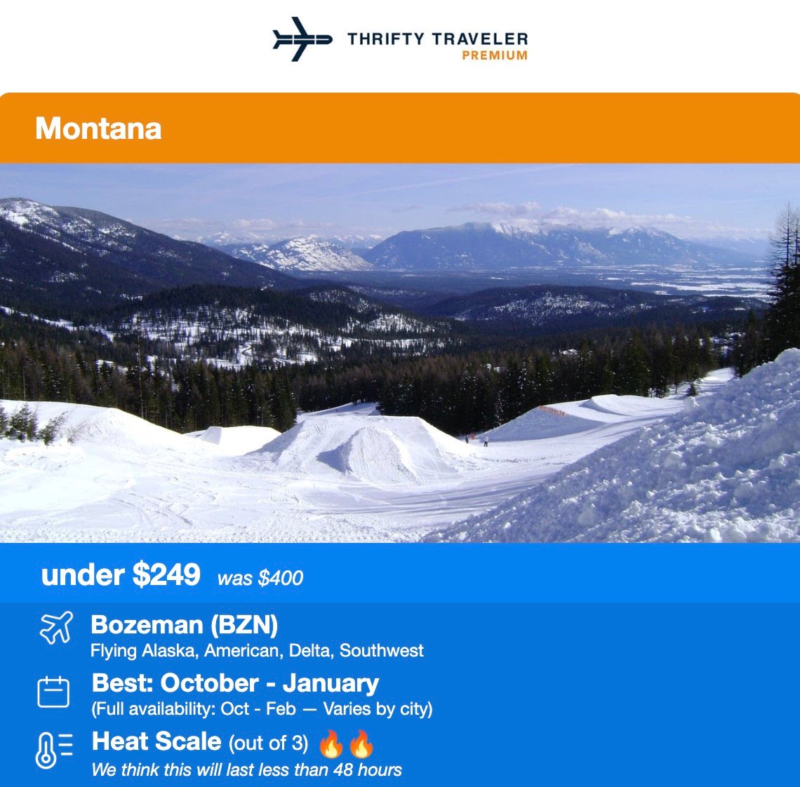 Bozeman flight deal under $249