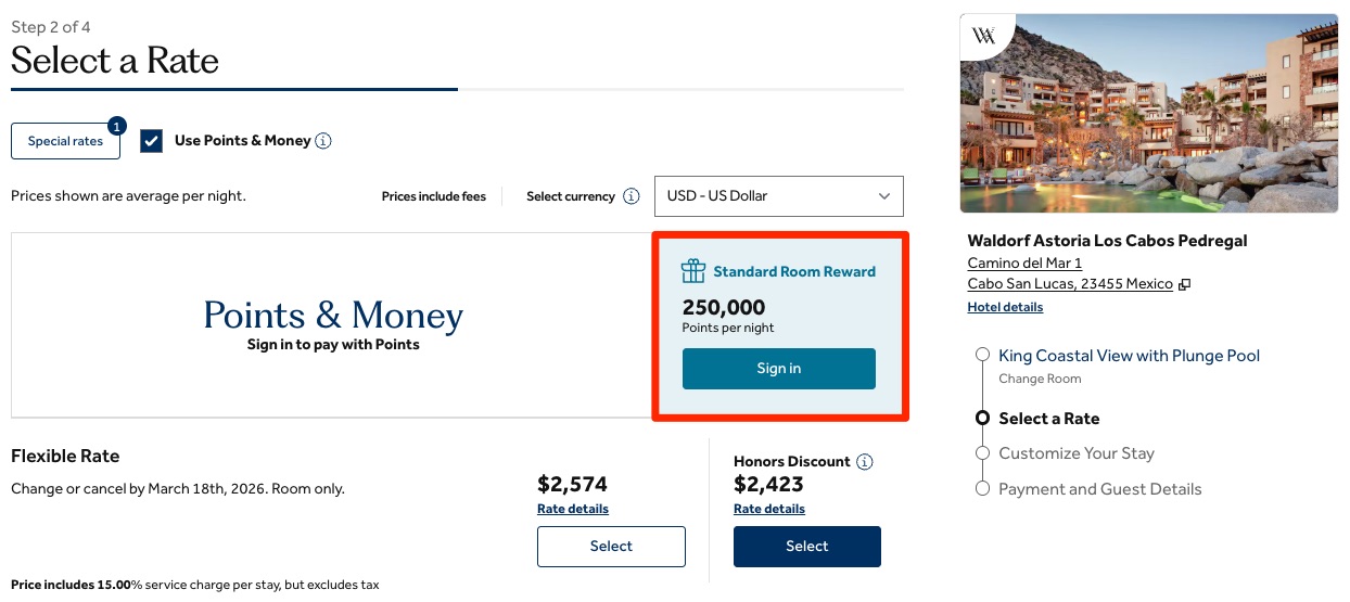 Hilton Free Night Rewards: How to Earn & Redeem Them 21 WA Los Cabos Pedregal Standard Room Reward for 250,000 points