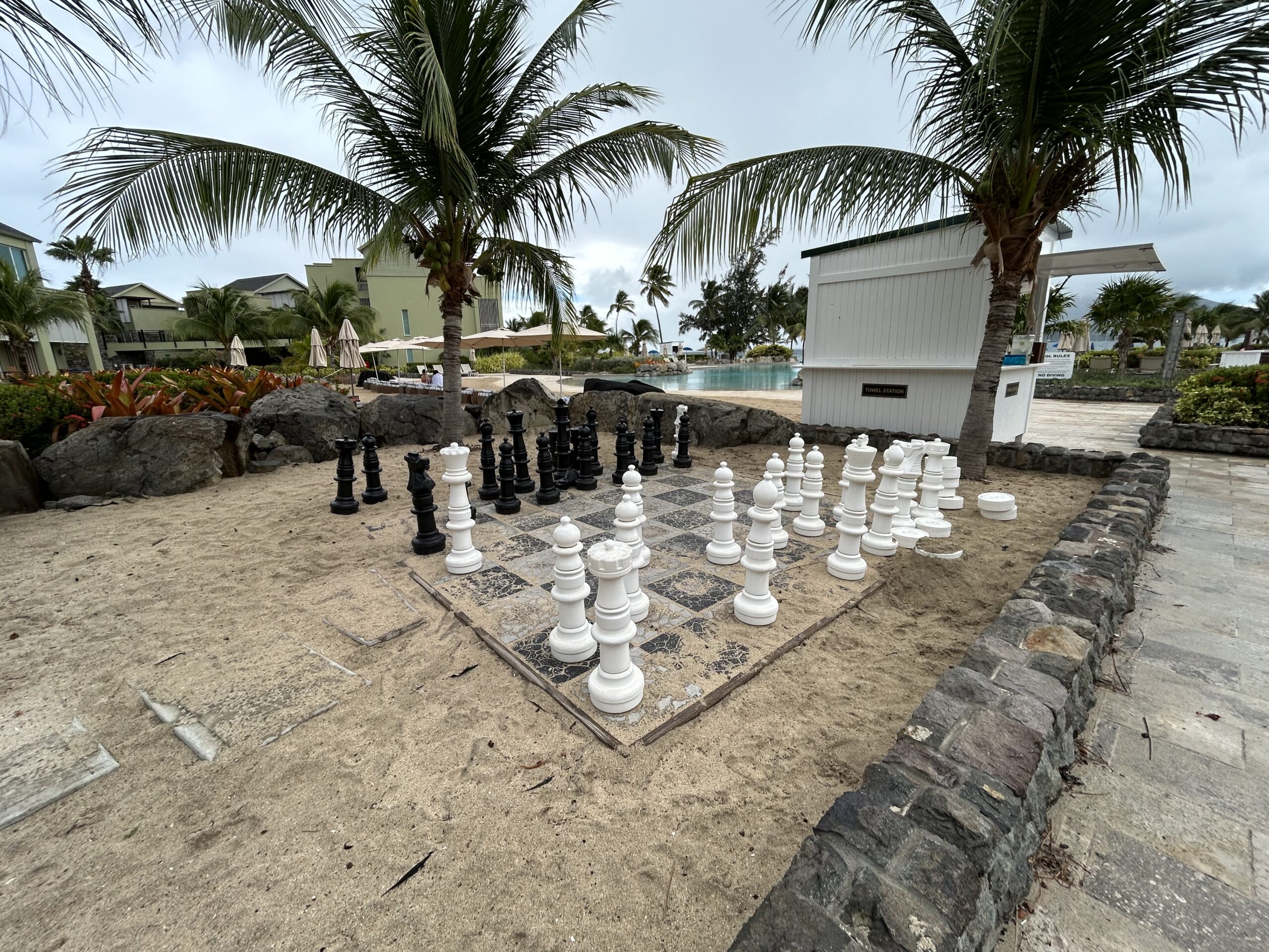 Big chess board near the pool at the Park Hyatt St. Kitts. 