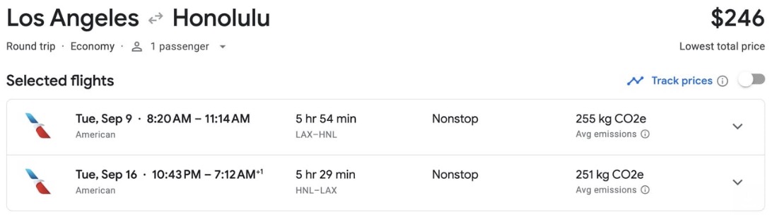 Los Angeles to Honolulu fare for $245. 