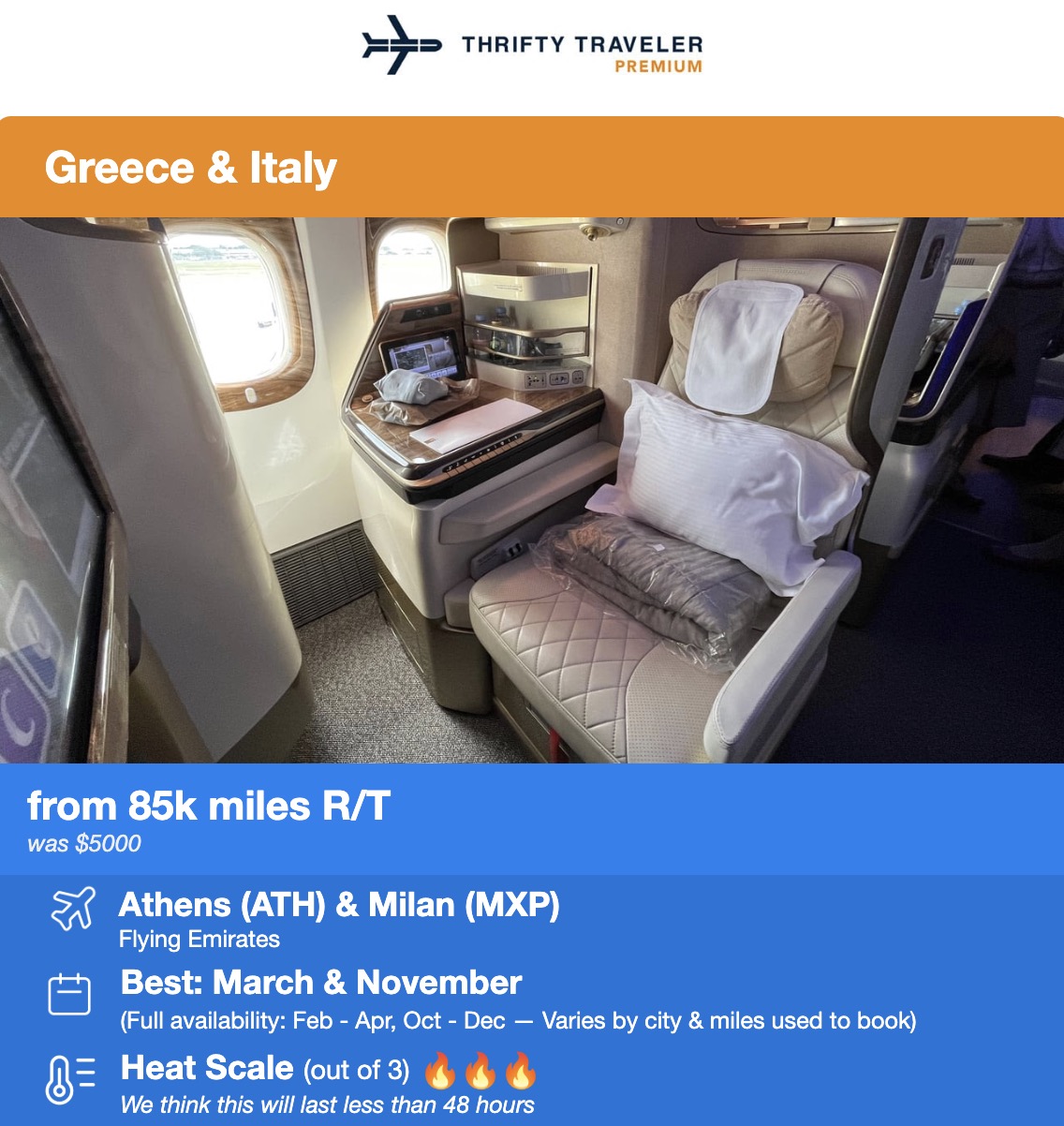 How Thrifty Traveler Premium Flight Deal Alerts Work 6 Emirates business class flight deal