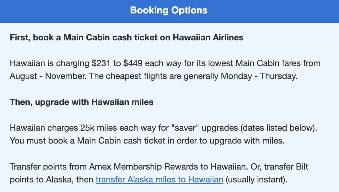 Hawaiian Upgrade flight deal first class