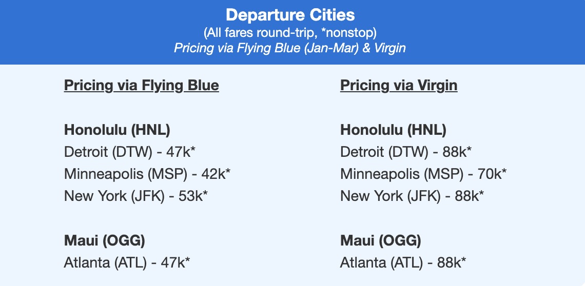 Booking with Virgin and FlyingBlue to Hawaii