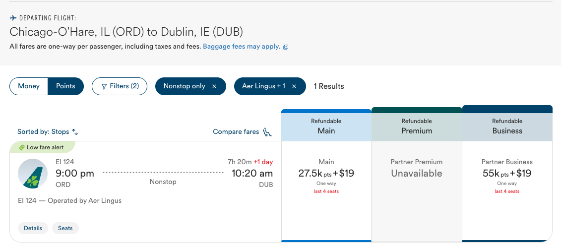 Trying to Use Your Miles? The Best Websites for Finding Award Availability 34 Chicago to Dublin using Alaska miles