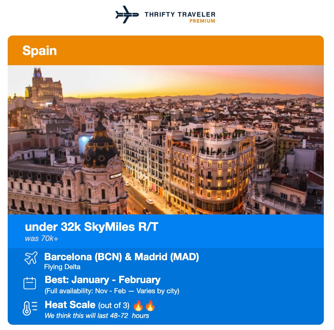 delta skymiles deal to spain from thrifty traveler