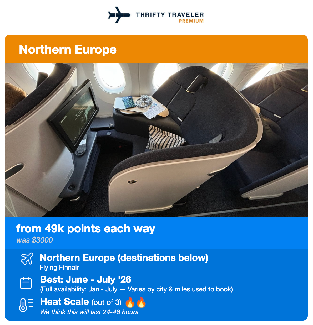 thrifty traveler premium finnair deal