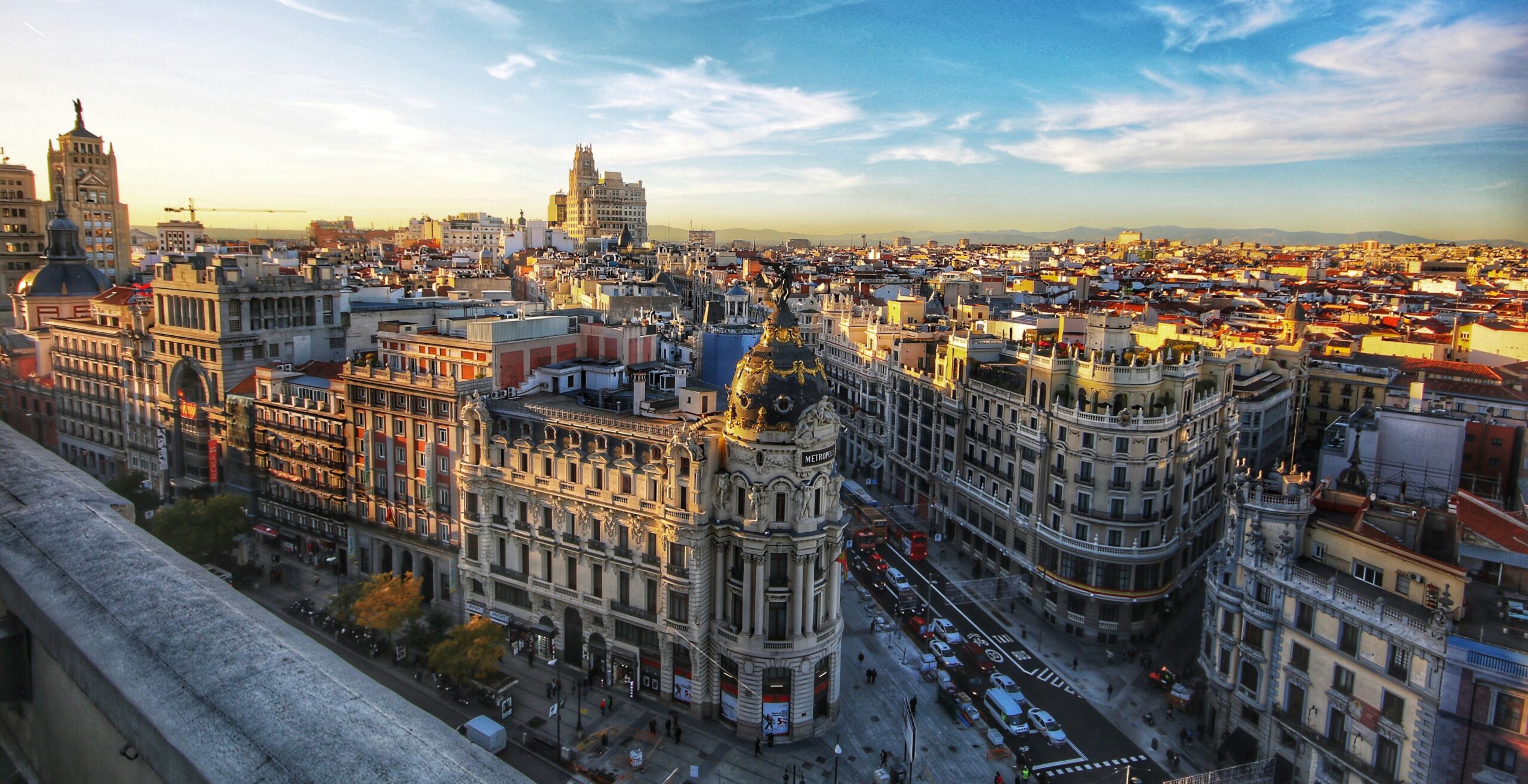 buildings in madrid, spain in the sunlight