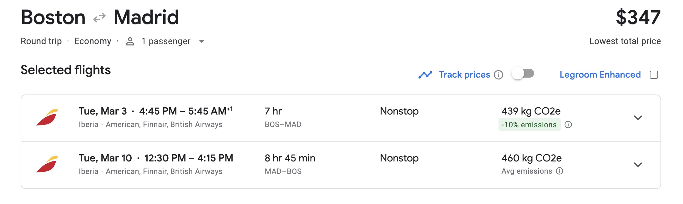 BOS to Madrid airfare