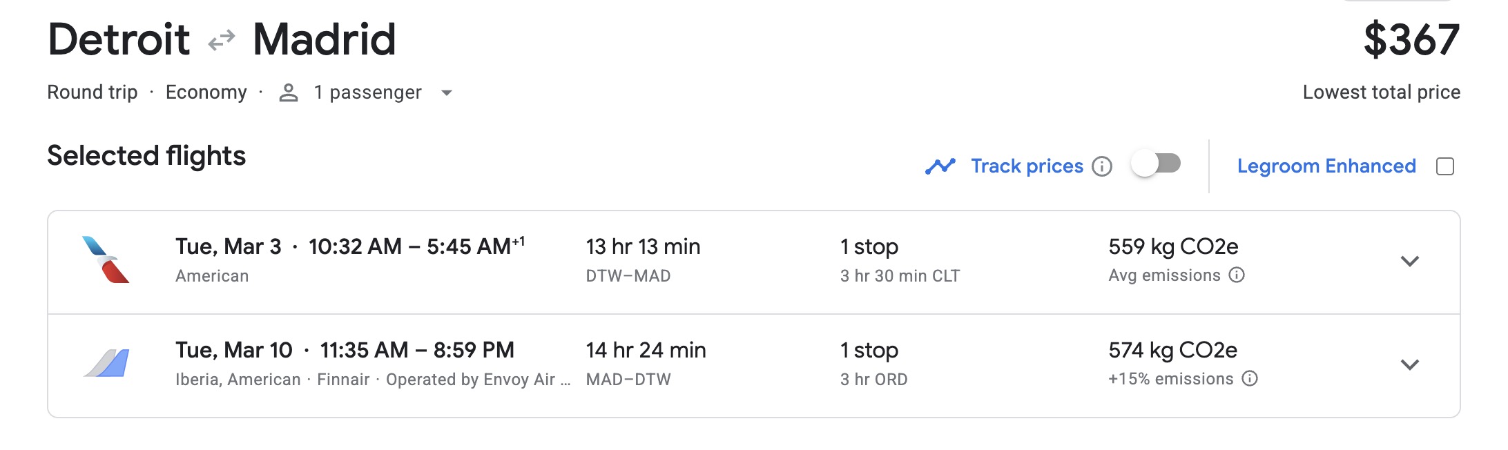 Detroit to Madrid for $367 roundtrip. 