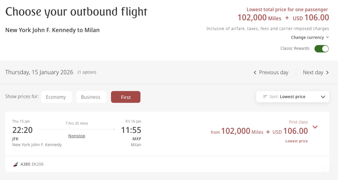 Emirates first class airfare