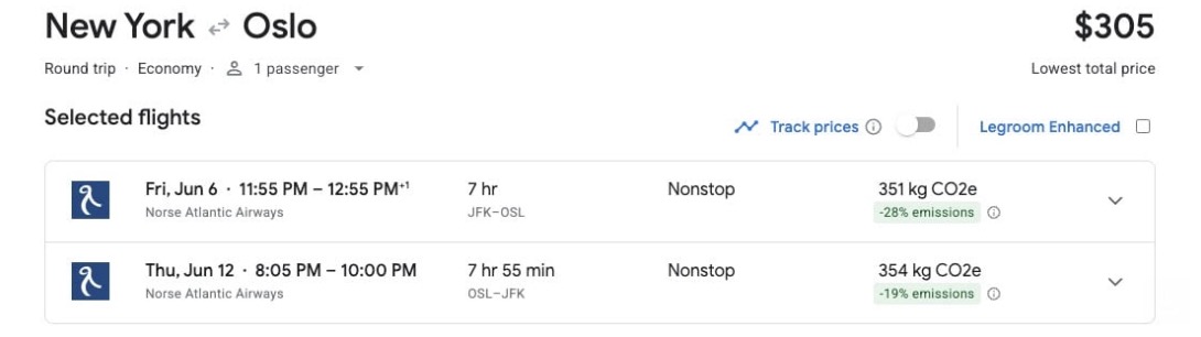 Norse Atlantic fares in the $300s