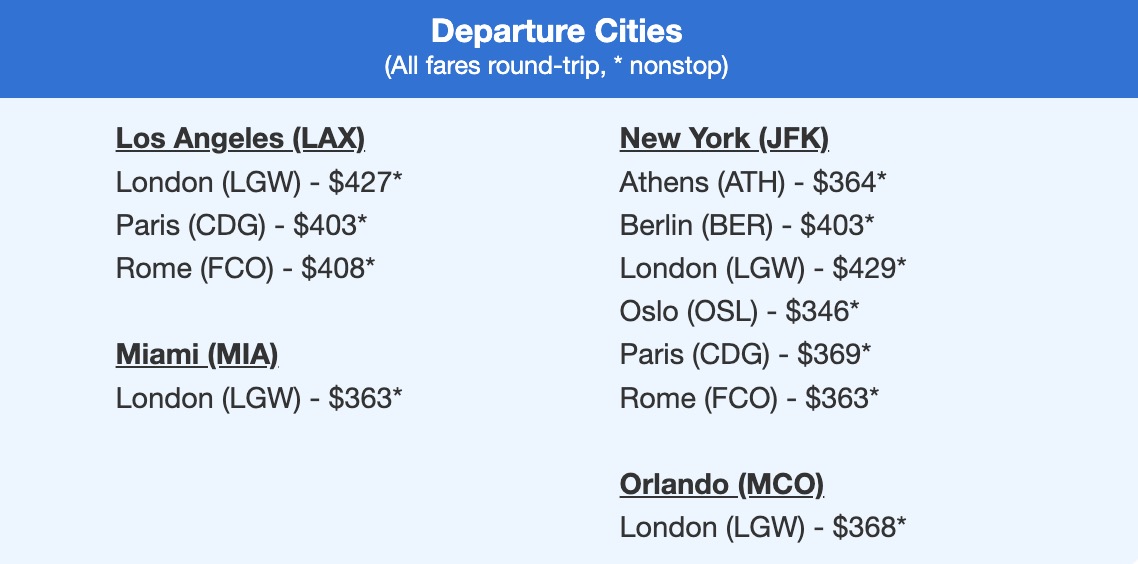 Norse Atlantic airfare in the $300s and $400s
