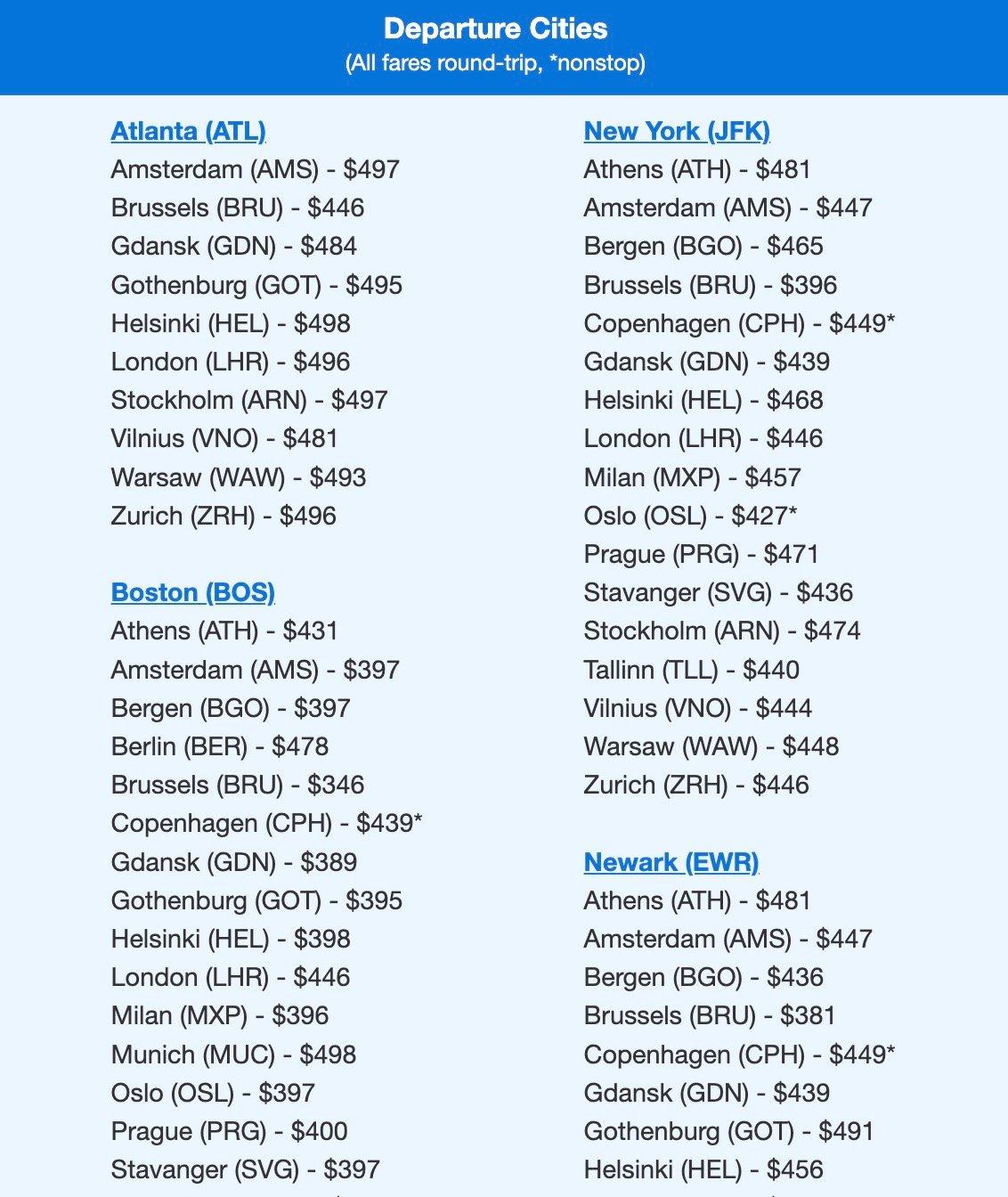 SAS flight deal in the $300s and $400s roundtrip. 