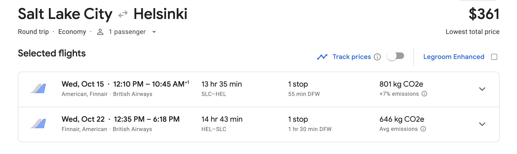 Salt lake City to Helsinki fare for $361 roundtrip. 