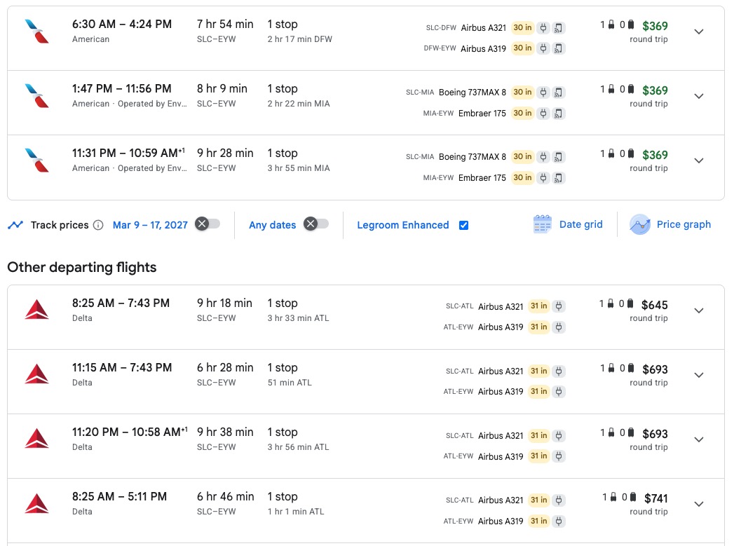 Flights Expensive From Your Airport? What to Do If You're a 'Hub Captive' 3 American/Delta comparison of SLC-EYW flights