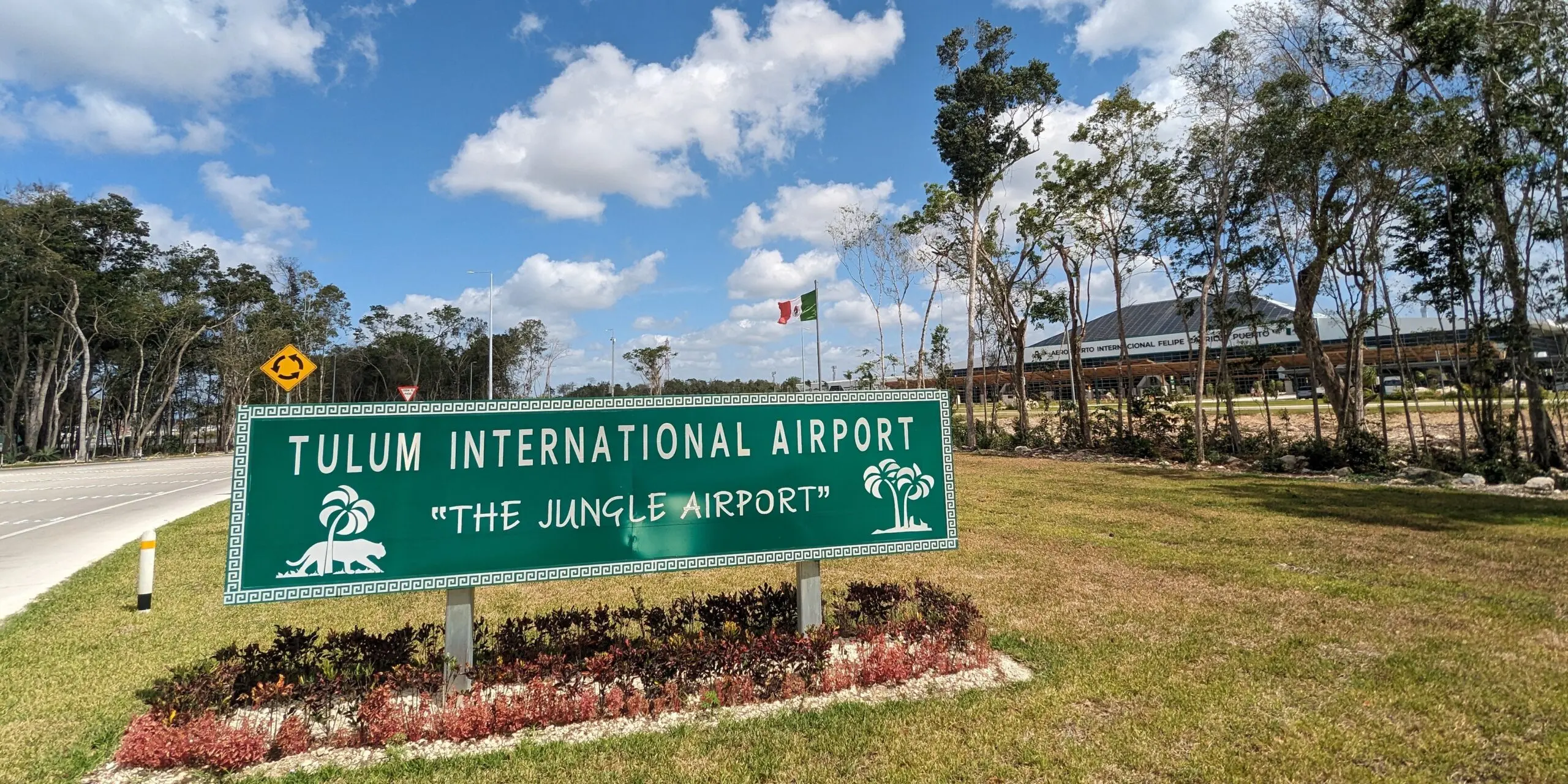 Tulum International Airport sign outside of the terminal