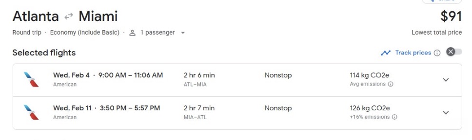 ATL-MIA fare for $90 roundtrip