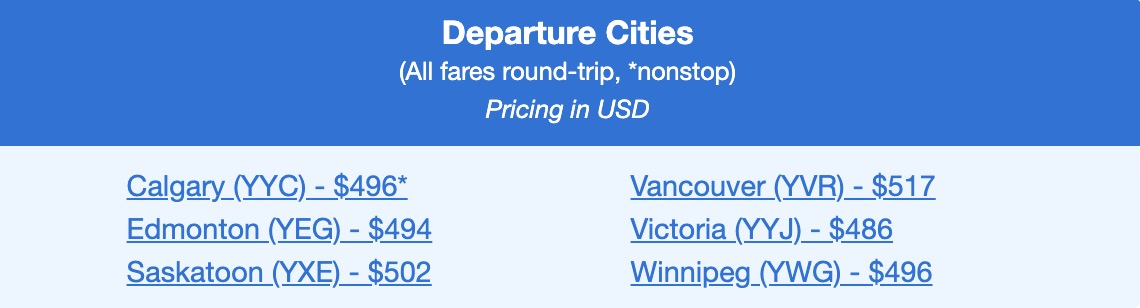 Canada $400s fares