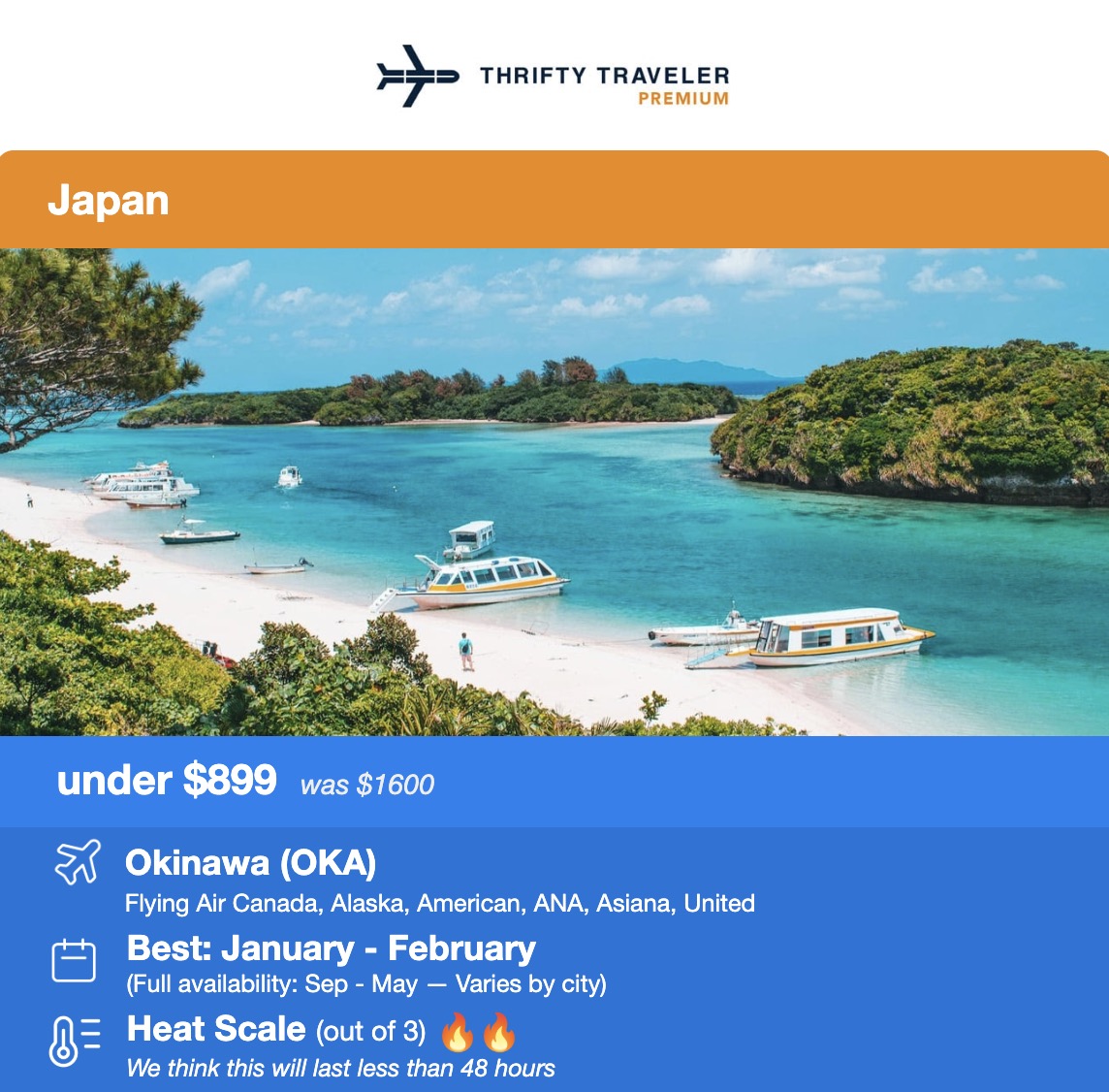 Okinawa flight deal picturing a beach