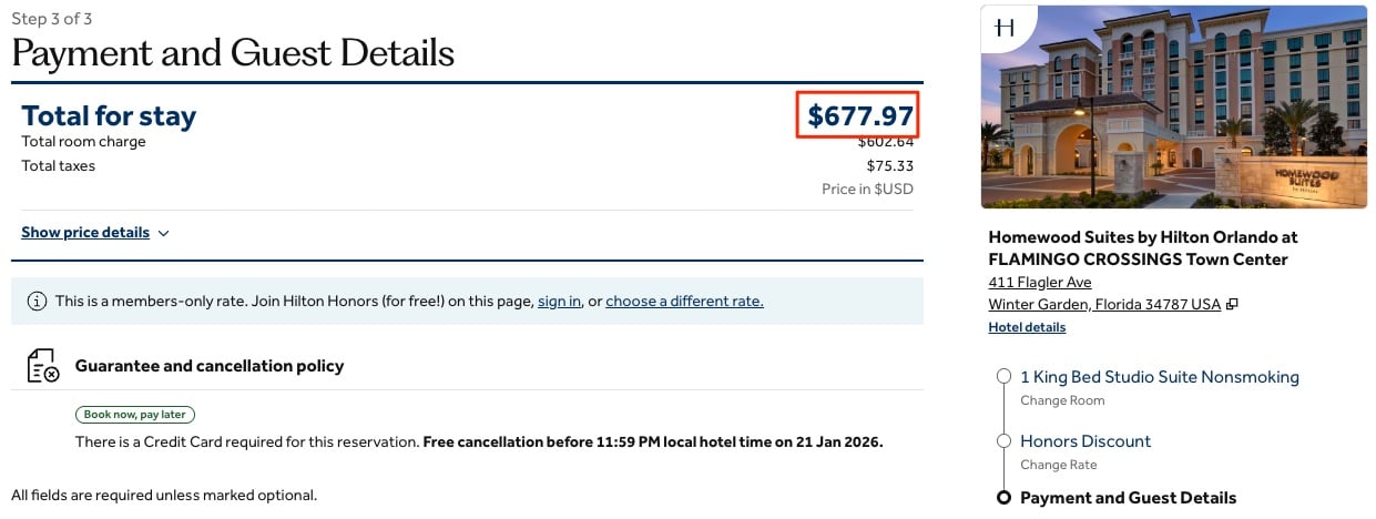 price for a stay at a hotel in orlando