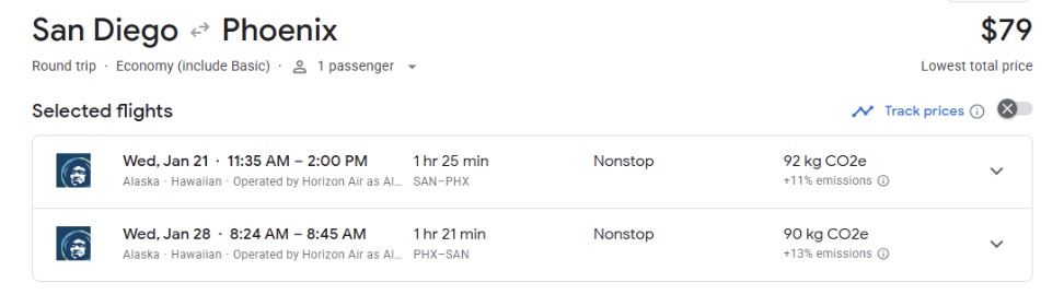 SAN to PHX airfare $79