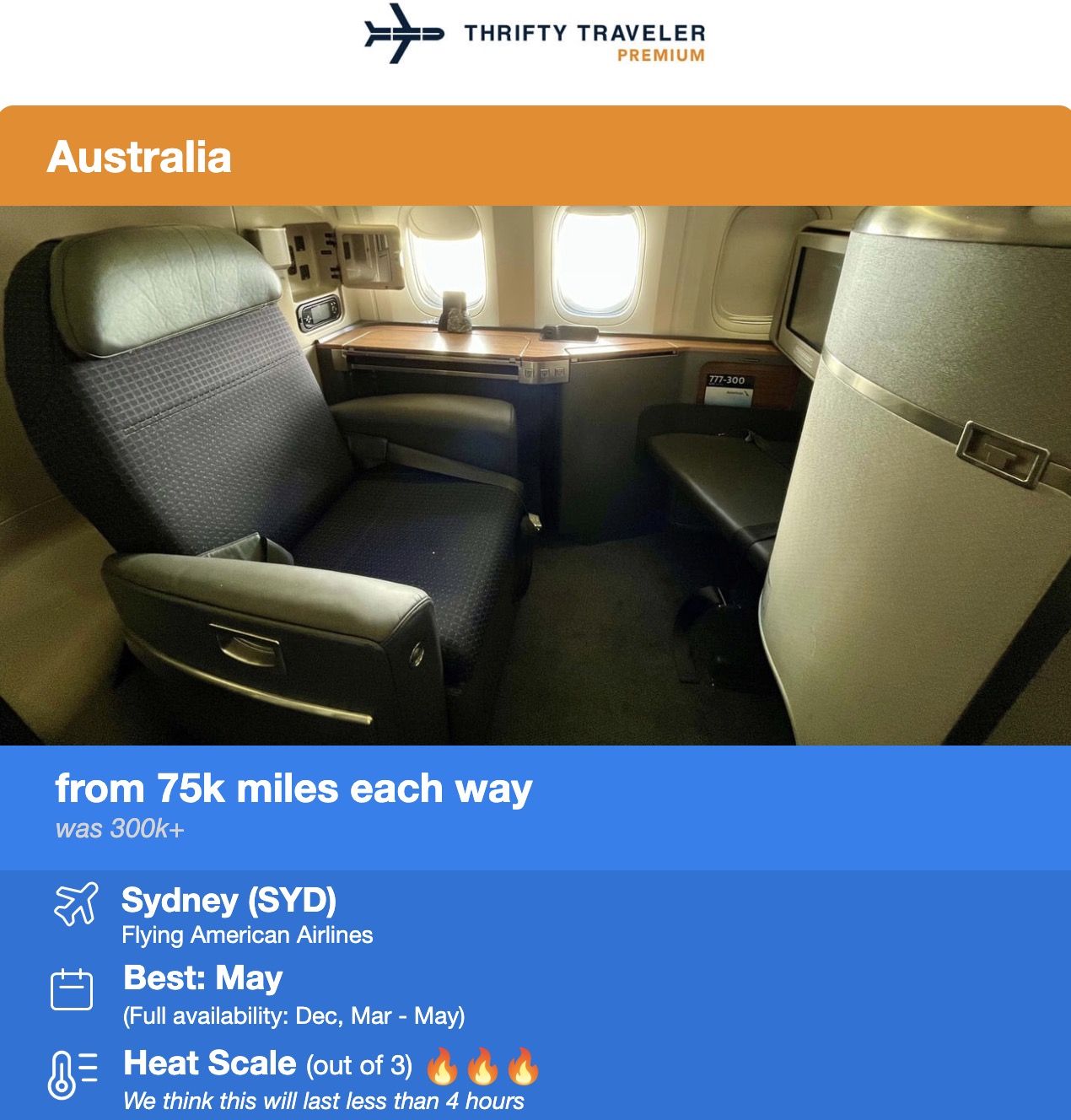AA First Class to Sydney