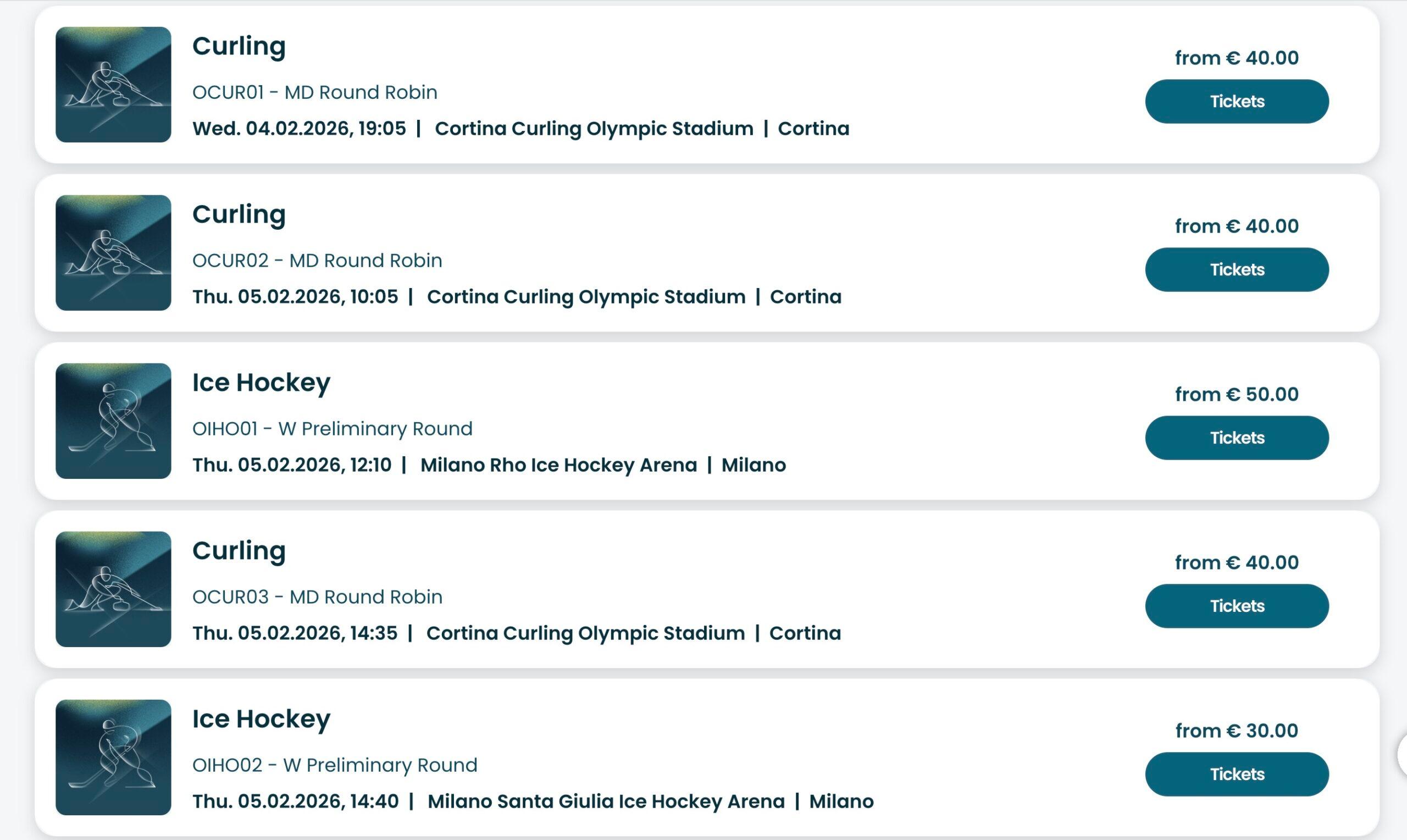 Milano Cortina Olympics tickets on sale under 50 euro. 