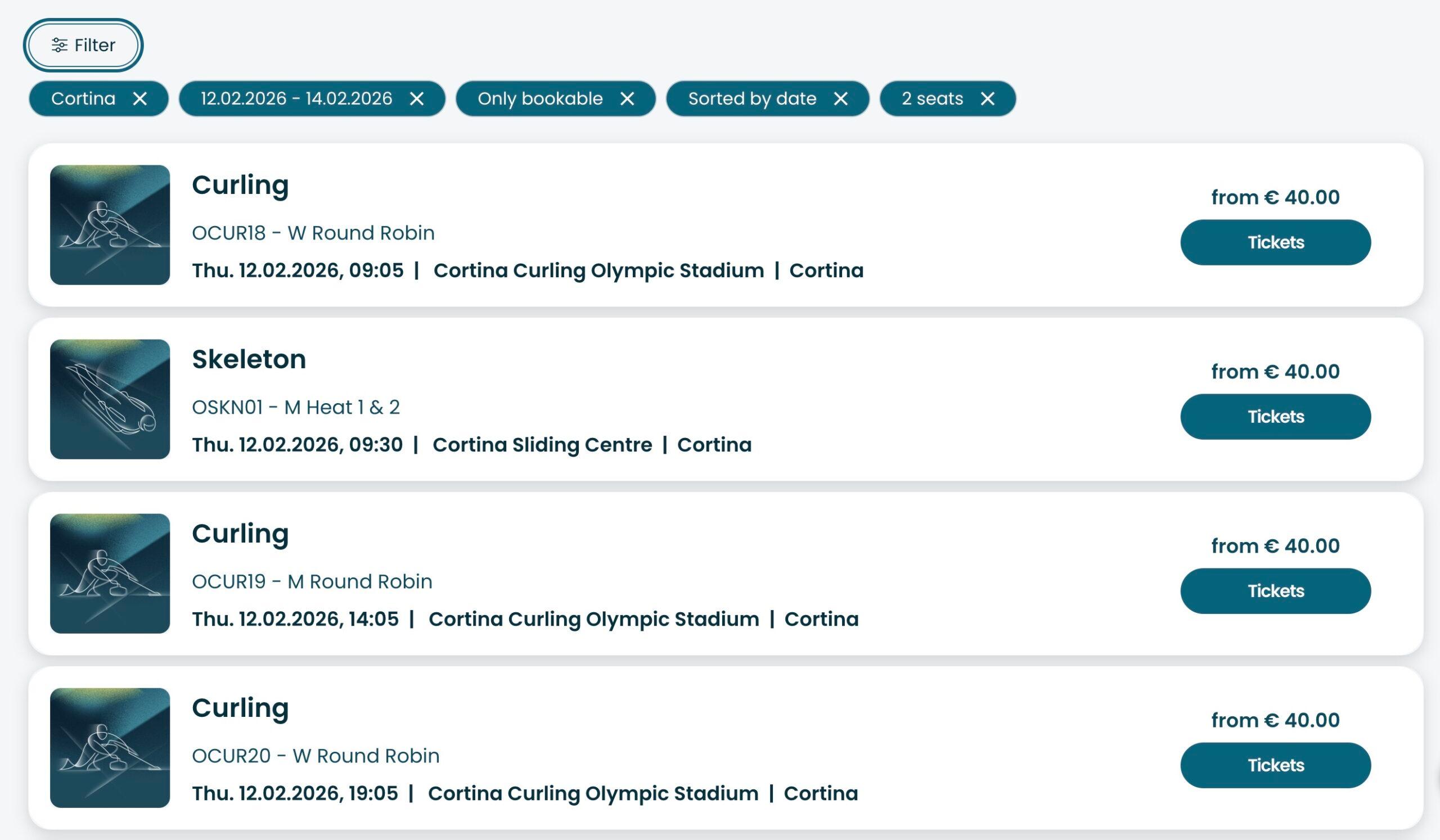 Ticket options for Cortina during the 2026 Olympics. 