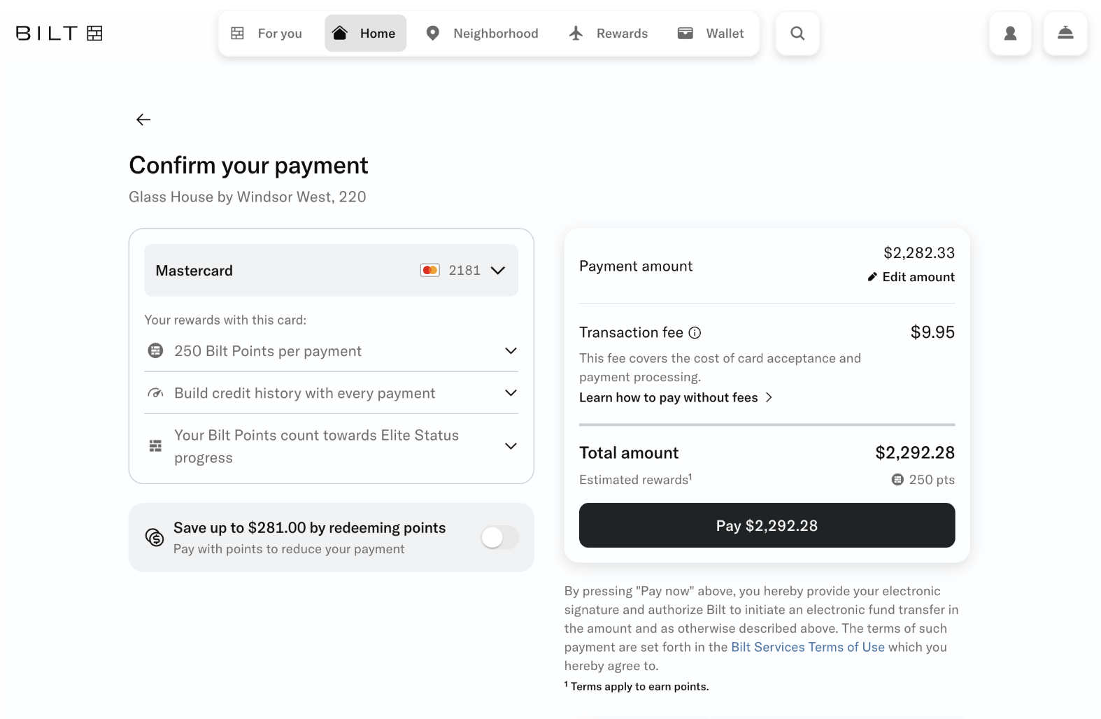 How to Hit the Minimum Spend (& Earn That Bonus) Responsibly on Credit Cards 2 Bilt rent payment screen