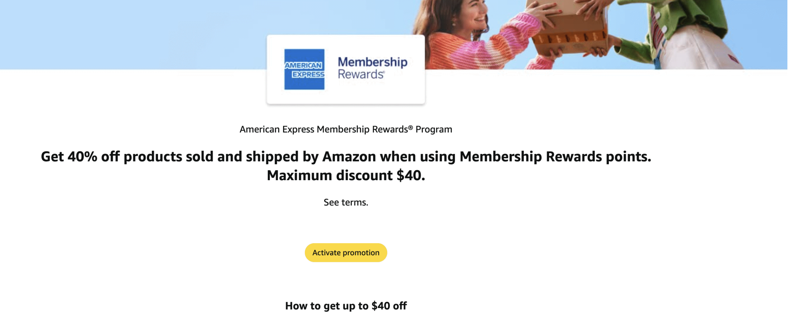 amazon amex promo for $40 off with one point