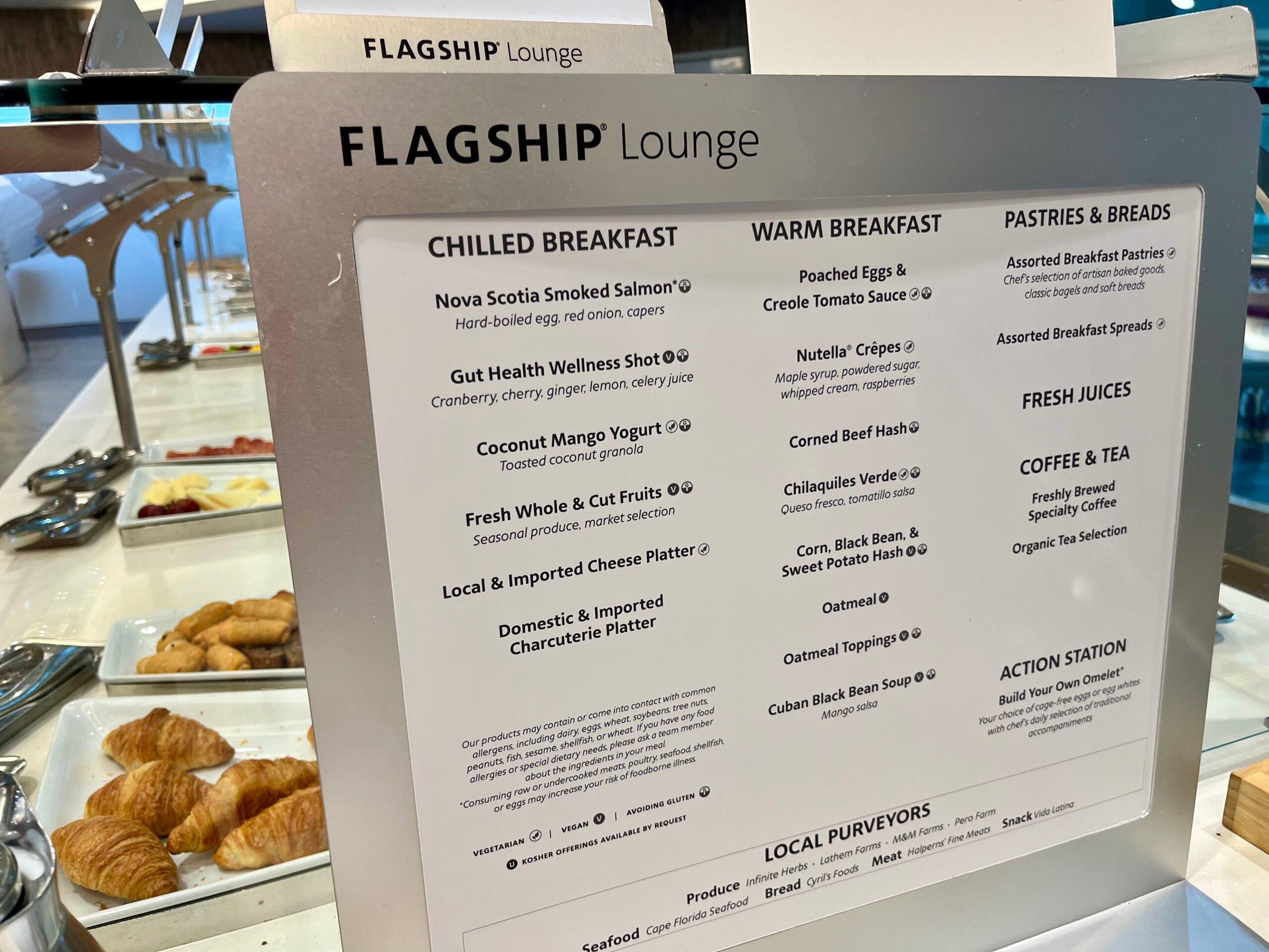 American Airlines flagship lounge Miami menu