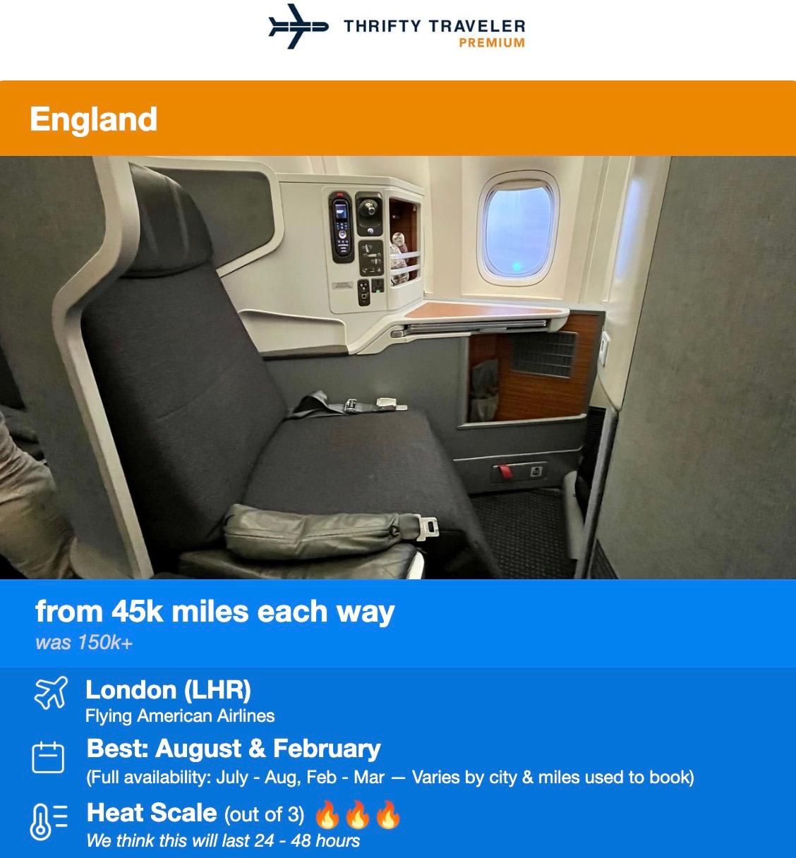 AA business class from 45,000 points each way. 