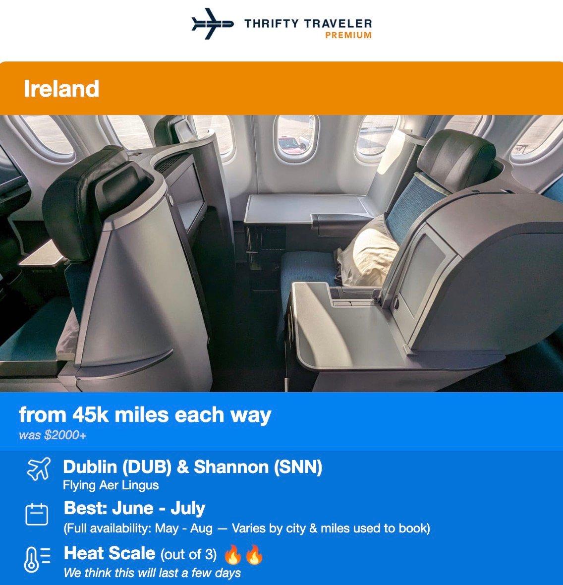 Aer Lingus business class to Ireland from 45,000 points each way. 