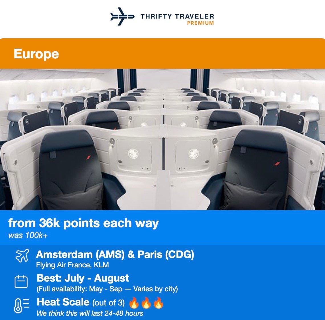 Air France business class to Europe from 36,000 points. 