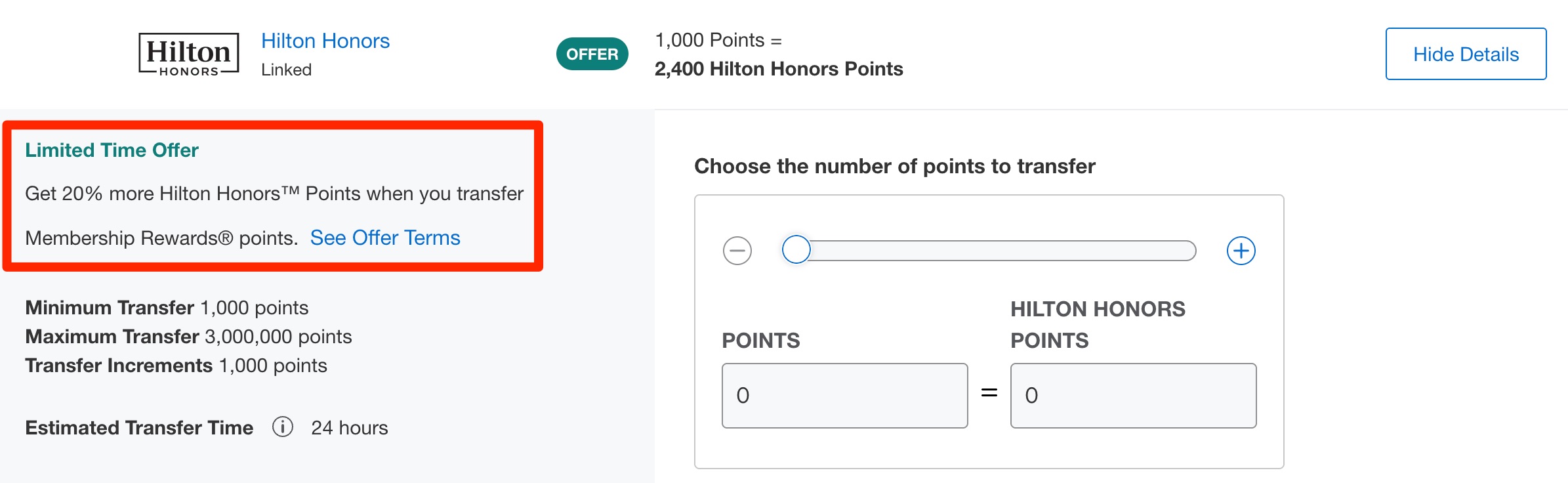 Amex to Hilton 20% transfer bonus