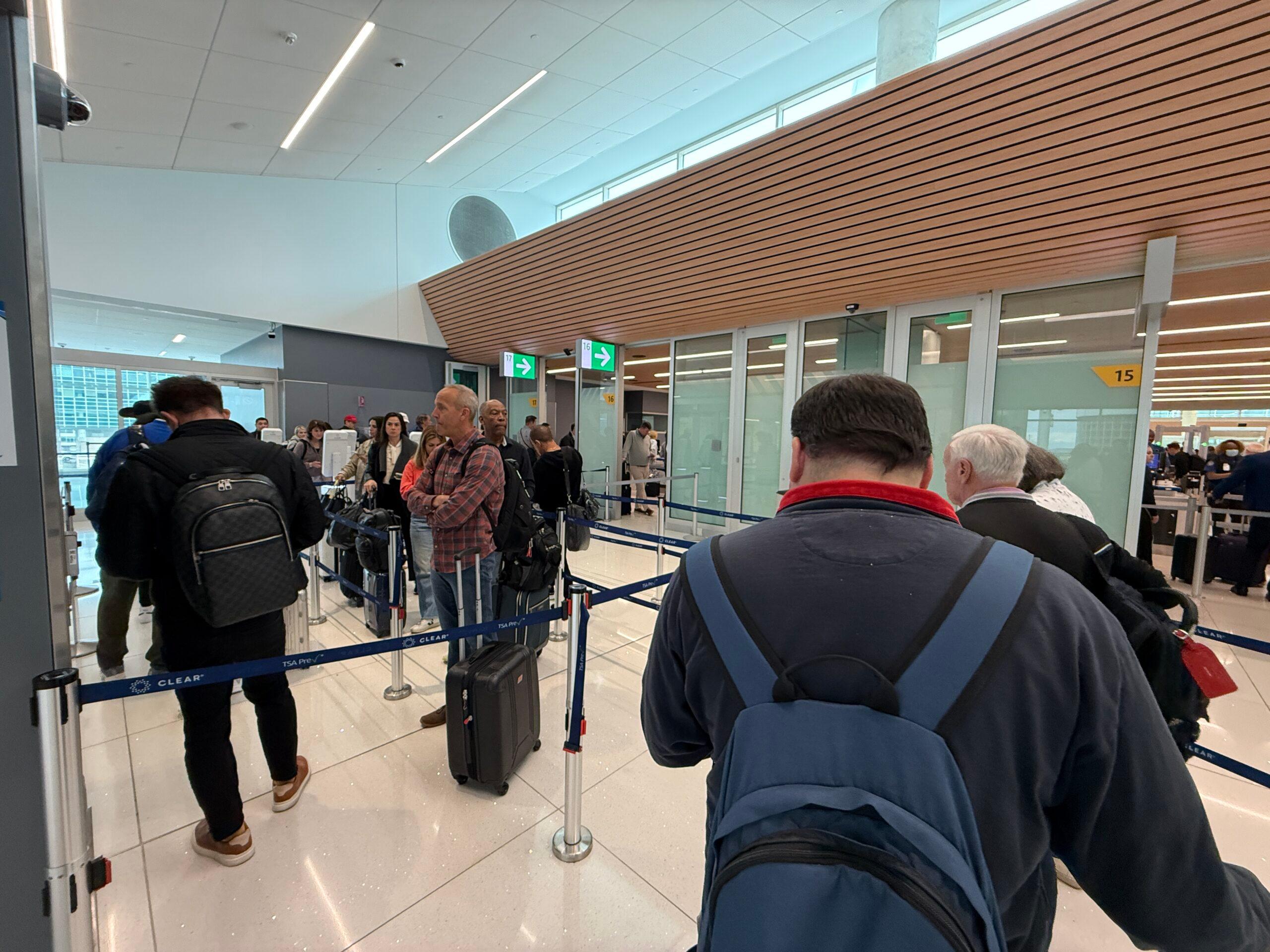 lines of travelers queued up for CLEAR
