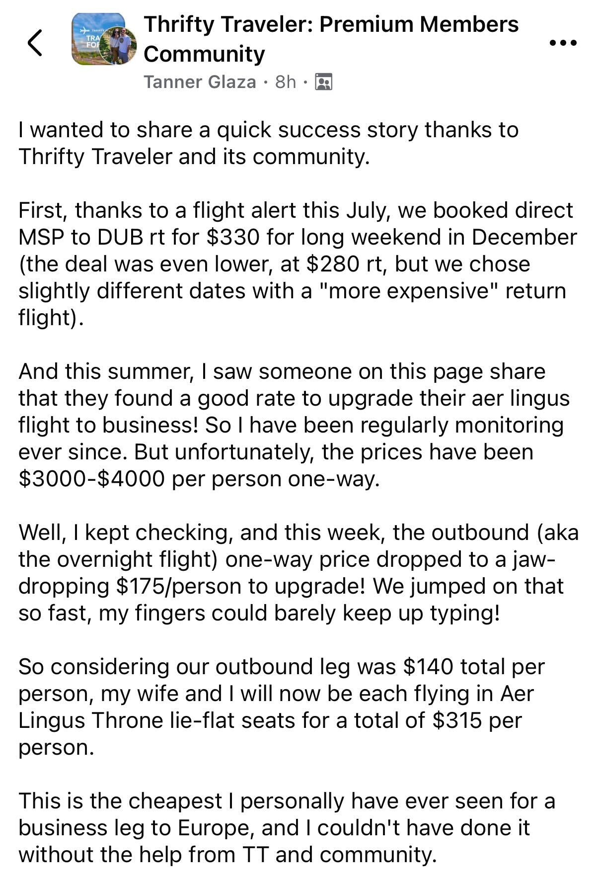 facebook post about a cheap upgrade