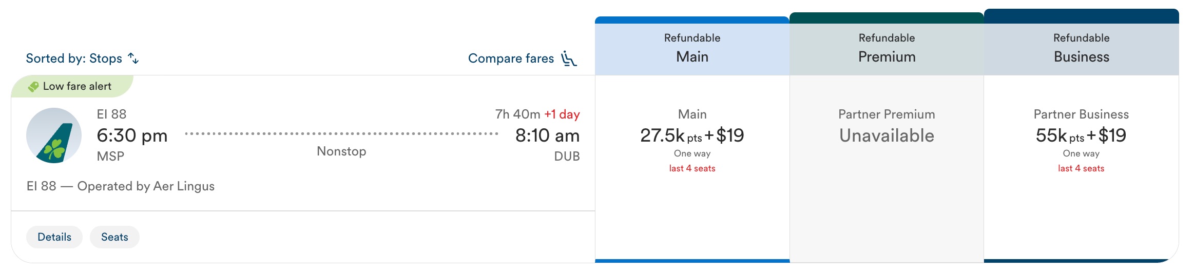 Minneapolis to Dublin for 55k alaska miles