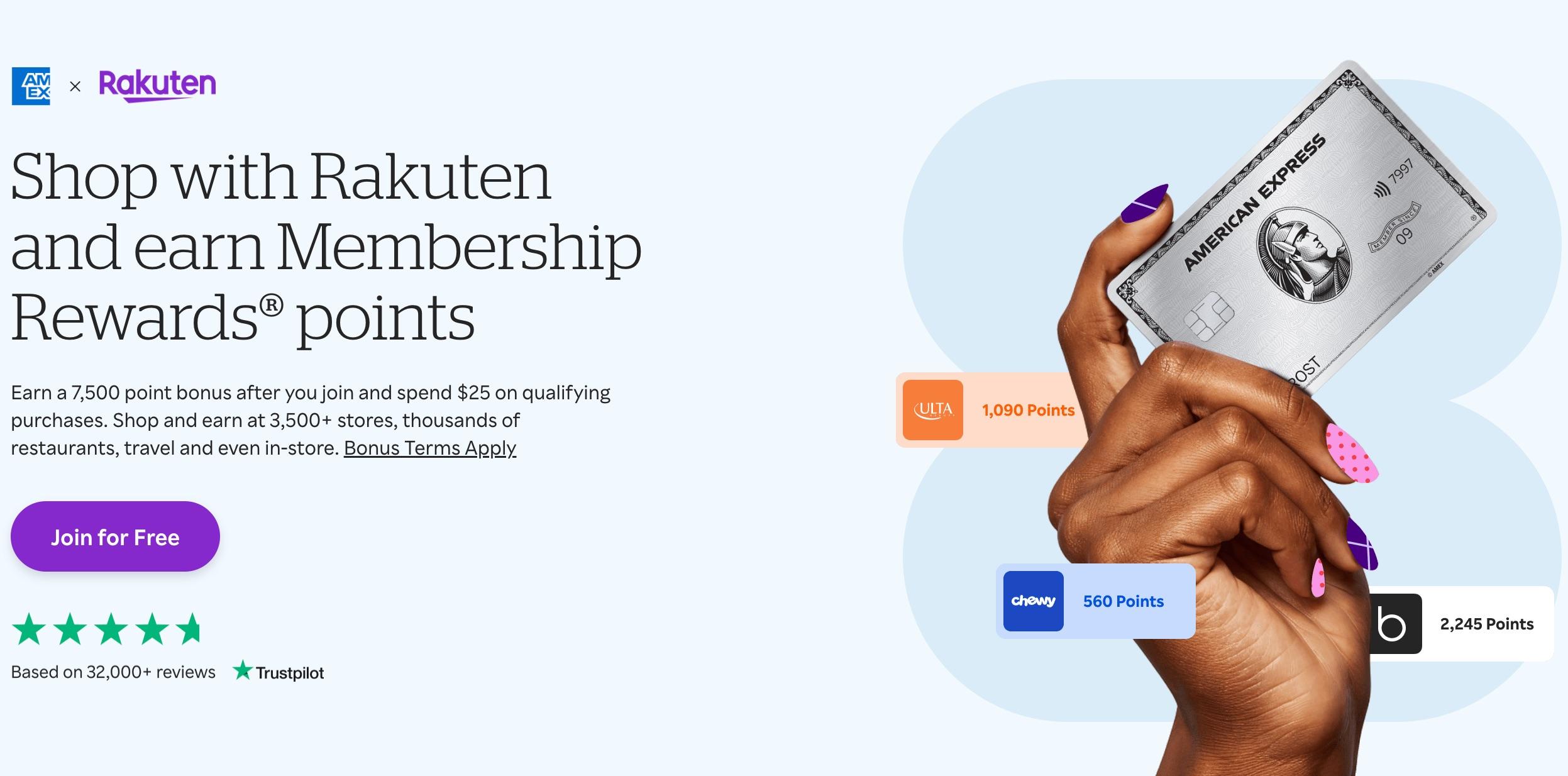 Earn 7,500 Amex Points by signing up with Rakuten