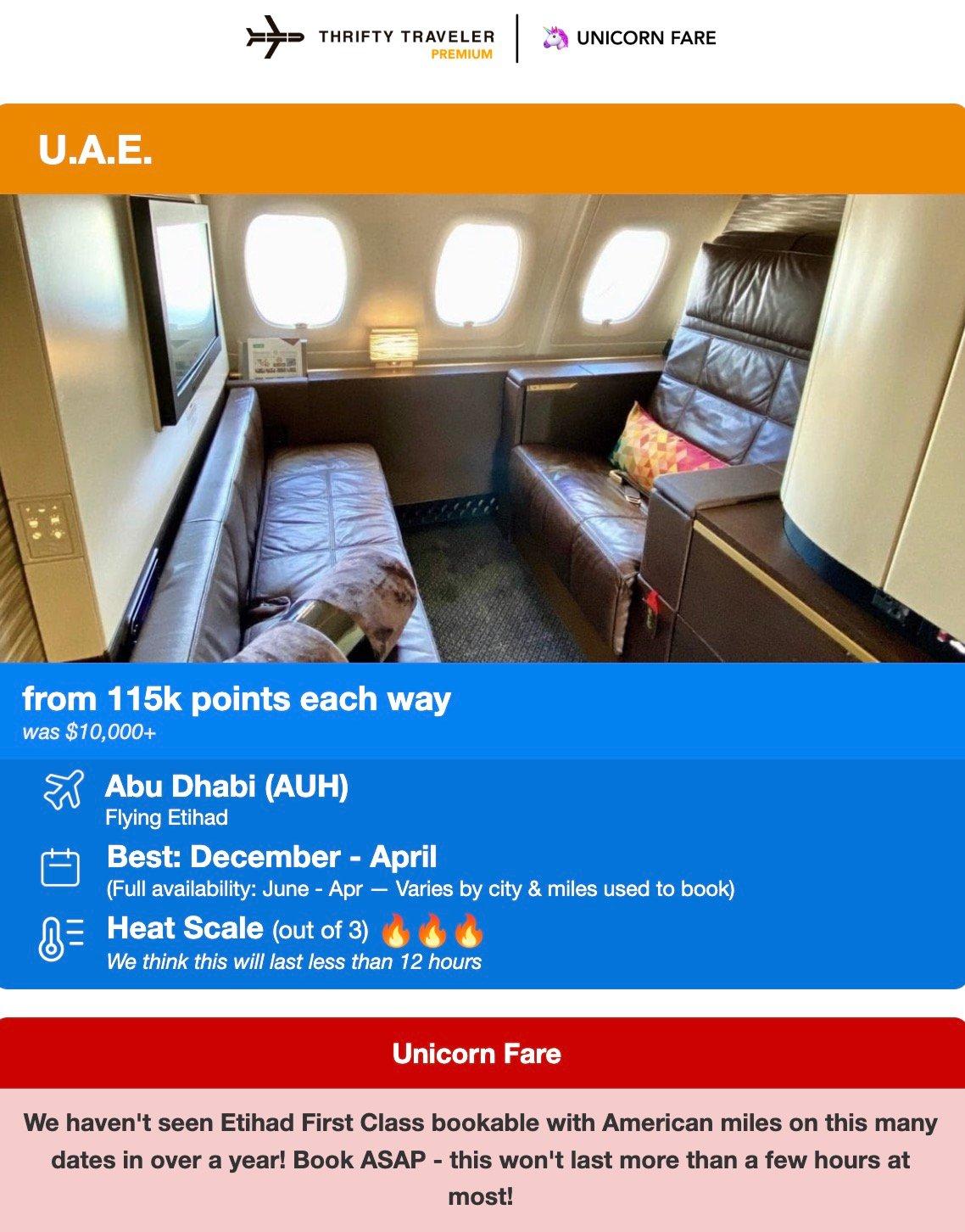 Etihad First Class flight deal availability