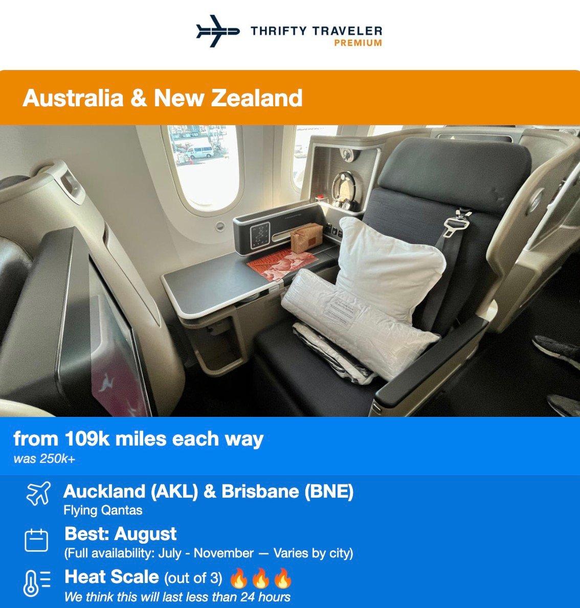 Qantas Business Class seat from 109,000 miles each way. 