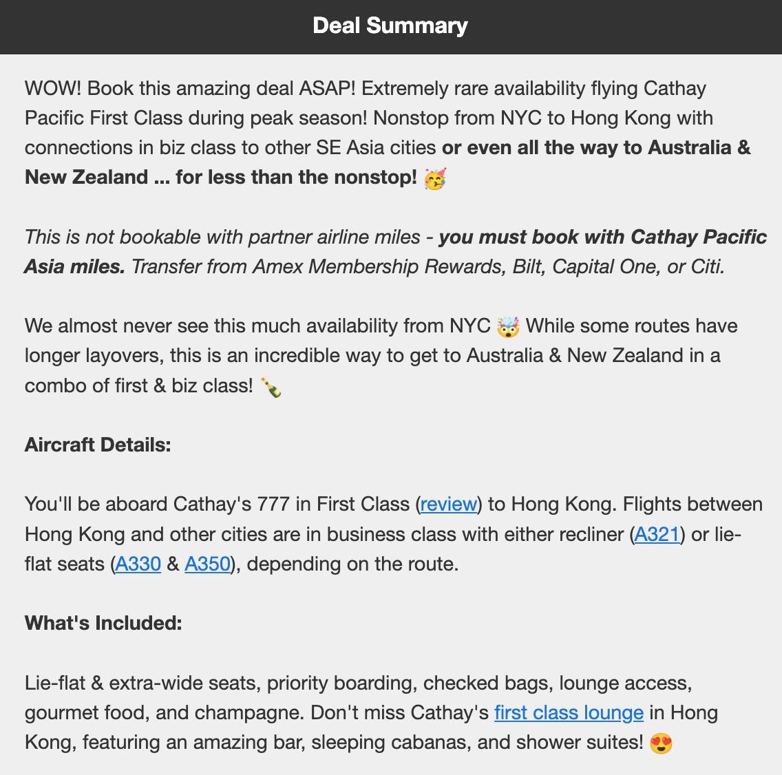 Cathay Pacific Business and FIrst Class combined deal. 