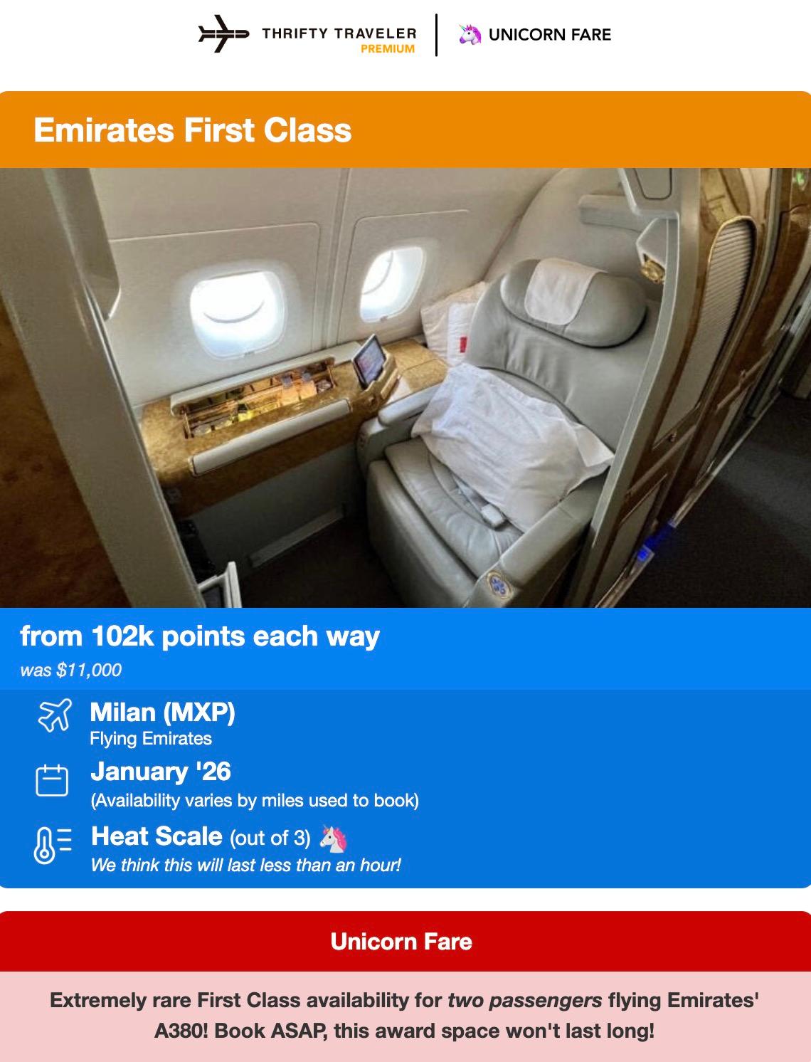 Emirates First Class deal