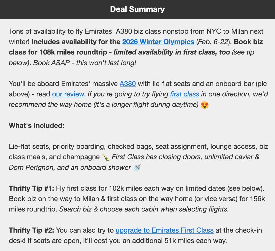 Emirates First and Business Class flight deal