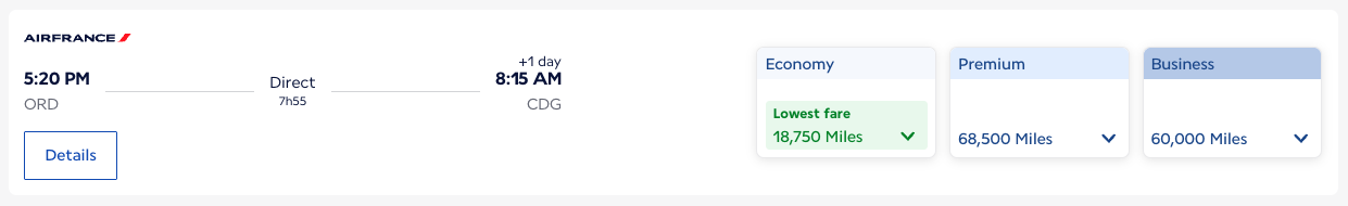 Air France award from ORD-CDG for 18,750 in economy