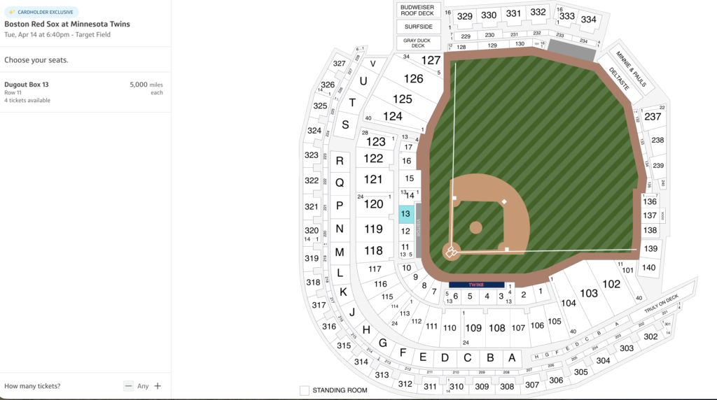 Back Again: Grab Lower-Level MLB Tickets for Just 5K Capital One Miles! 5 Twins Game 5k tickets