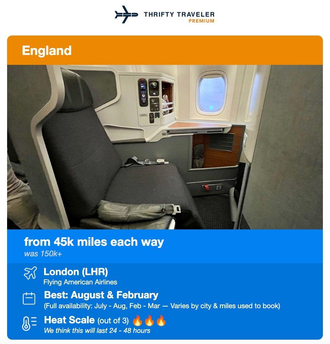 thrifty traveler premium alert aa biz class