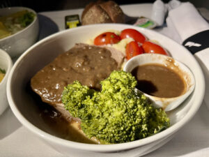 AA biz class meal beef