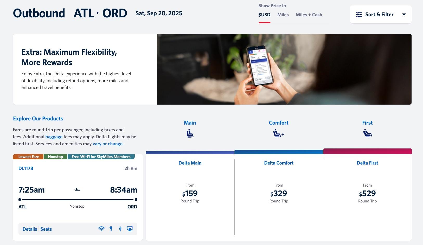 Delta fare search atlanta to chicago