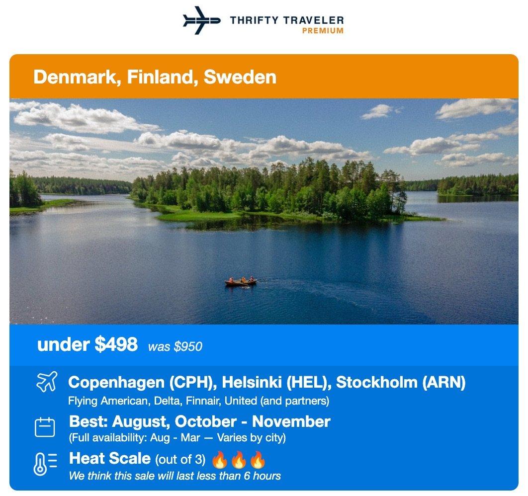 copenhagen flight deal for $498 from thrifty traveler premium